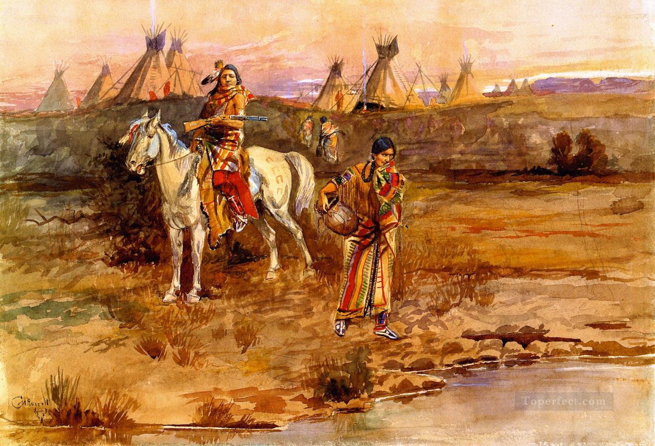 a piegan flirtation 1896 Charles Marion Russell Oil Paintings